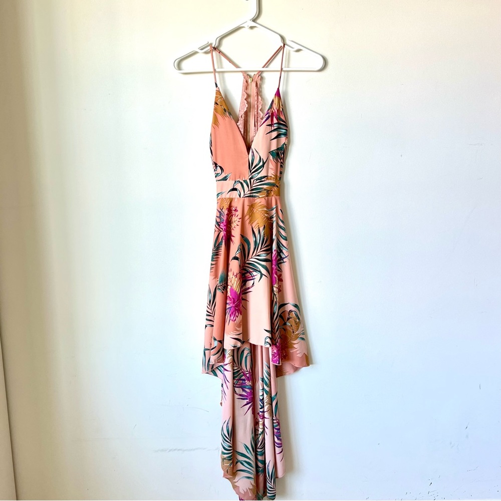 WINDSOR Tropical Lace Back High Low Deep V-Neck Dress—SZ. Small - Picture 15 of 16